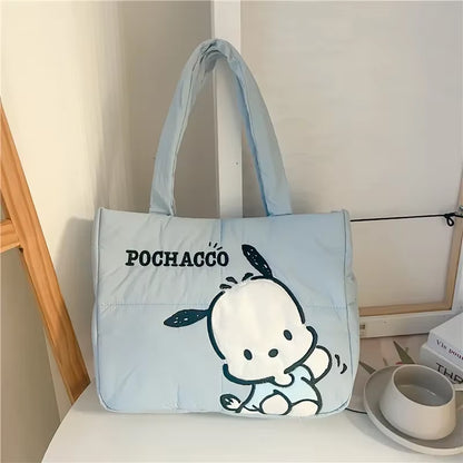 Sanrio Cartoon Fabric Kuromi Handbag Cute Stationery Shoulder Bag Large Capacity Bag 2024