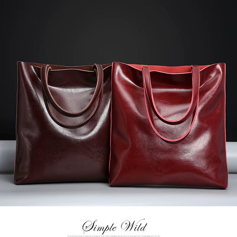Cow Leather Bag Ladies Genuine Leather Handbags Big Women Bag Large Vintage Female 2023 Office Hand Shoulder Bags for Women Tote