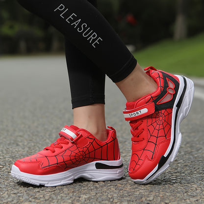 Kids Fashion Sneakers Breathable Lightweight Sport Casual Shoes with Cartoon Spider Web Design, Closure, Low Top PU and Fabric for Boys and Girls – Versatile All-Season Footwear for Outdoor Activities Beauty World Shop