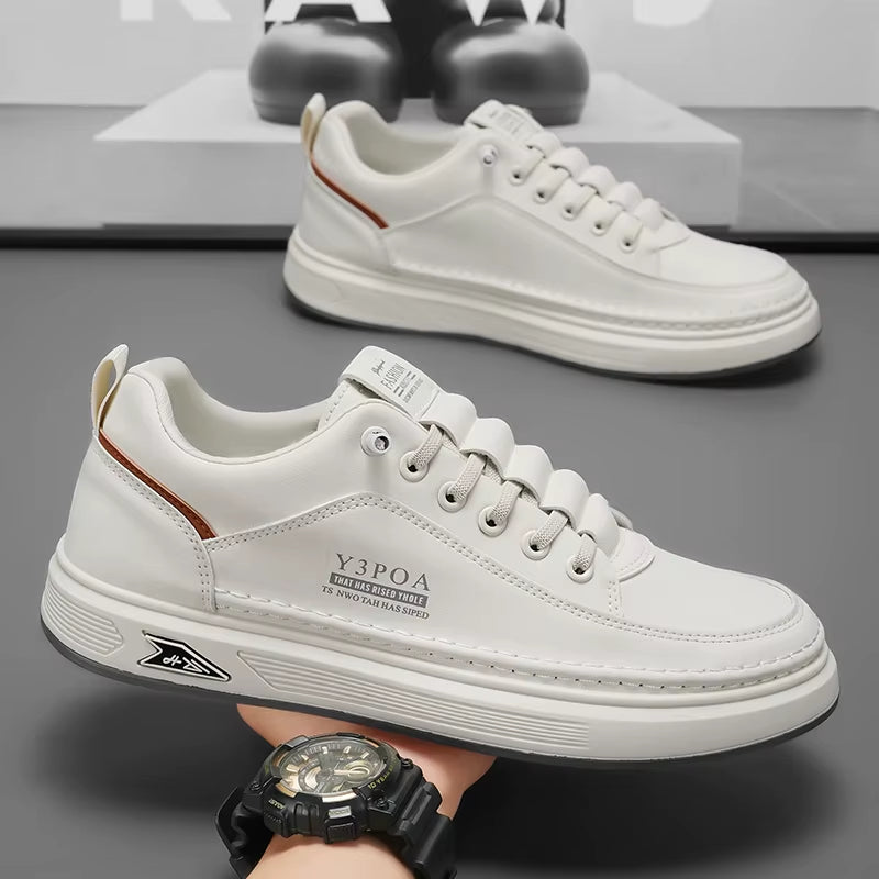2025 Cool Men Shoes Leather Casual Sneakers Breathable Walking Slip on Platform Shoes Male Flats Rubber Sole Shoes