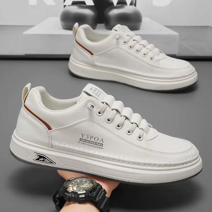 2025 Cool Men Shoes Leather Casual Sneakers Breathable Walking Slip on Platform Shoes Male Flats Rubber Sole Shoes