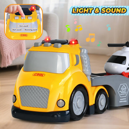 Toddlers Truck Toys,Boy Toys Gifts for 1 2 3 Years Old,5 in 1 Construction Transport Truck with Lights & Sounds,Ideal Birthday for Baby Toddler 12-18M+