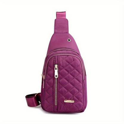 Stylish Embroidered Love Nylon Chest Bag - Water-Resistant, Adjustable Shoulder Strap, Multiple Pockets, Perfect for Outdoor Travel, Hiking, Camping, and Daily Use - Simple, Fashionable, and Practical Messenger Bag Beauty Fashion
