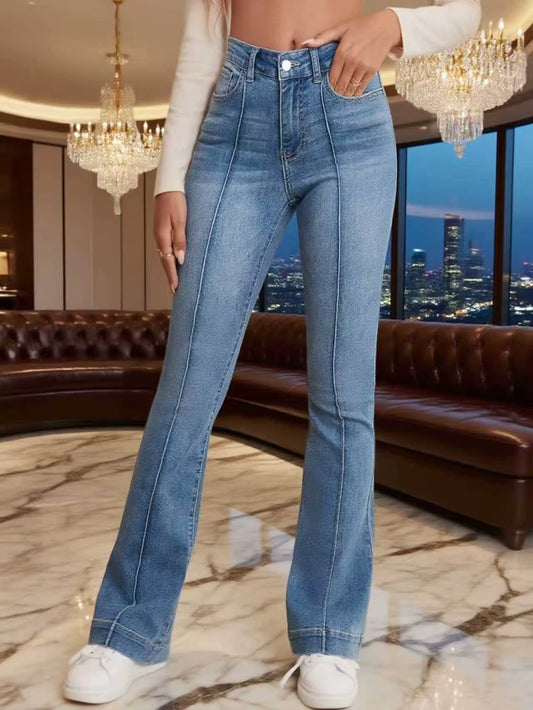 Gray Stretch Womens Flared Jeans French Seam Detail Simple Design Versatile Slimming Bootcut Trousers Women'S Pants Pants Jeans
