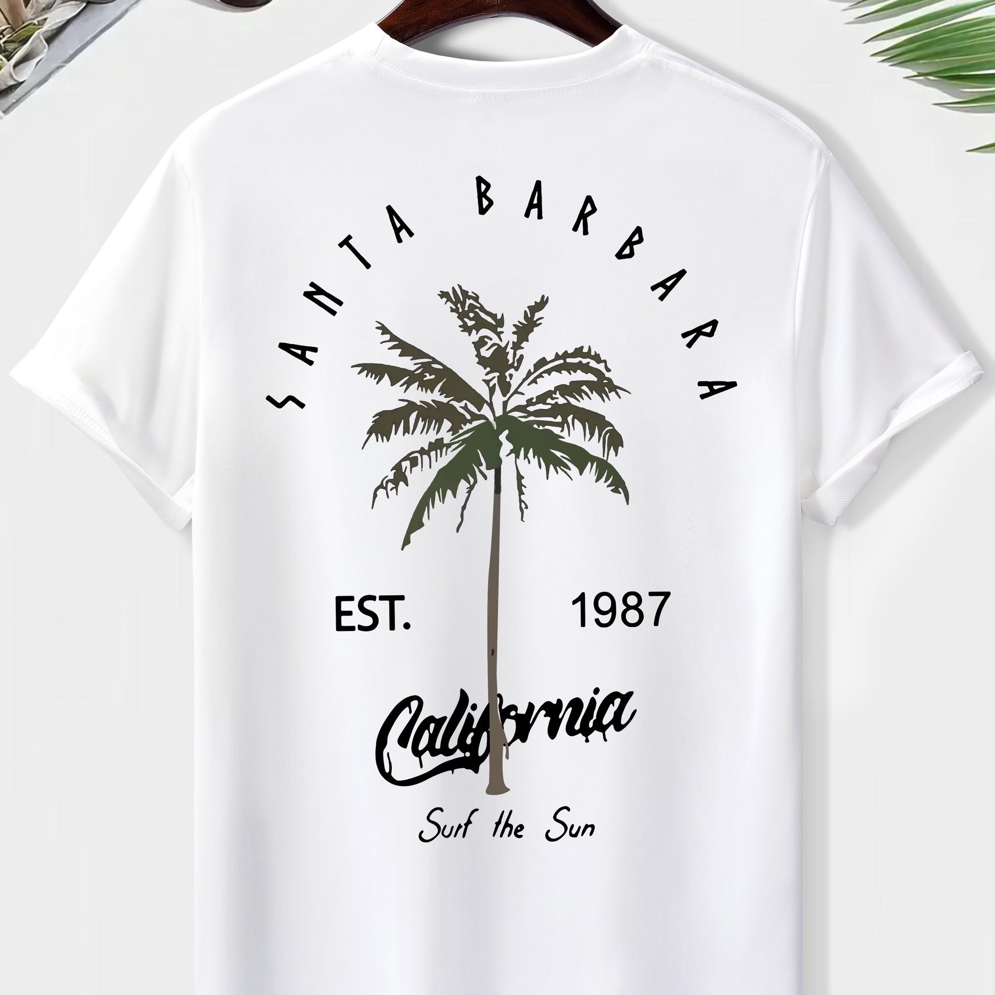 EST. 1987 And A Coconut Tree Printed Men's Fashion Trendy Casual Crew Neck Casual Sport T-shirt Beauty World Shop