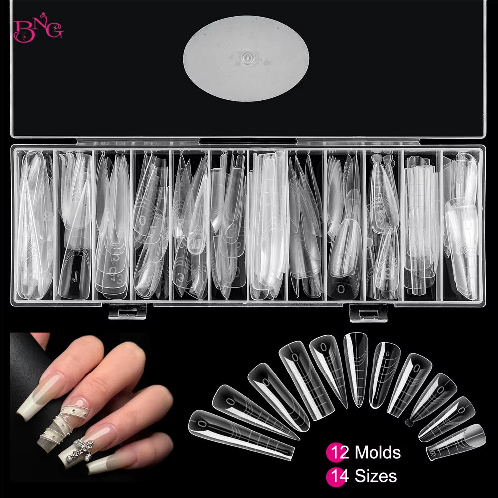 BNG Dual Forms for Builder Gel 168/180 Pcs Reusable Nail Forms 14/15 Sizes Extension Acrylic Molds for Salon DIY Manicure