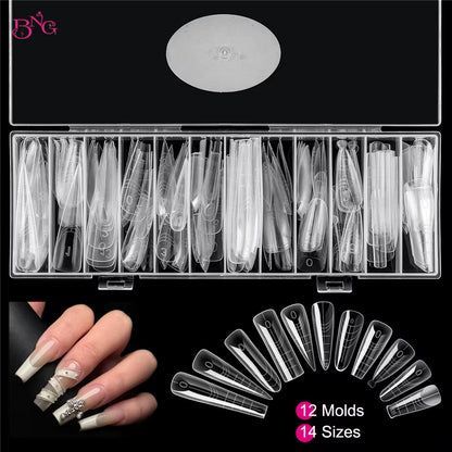 BNG Dual Forms for Builder Gel 168/180 Pcs Reusable Nail Forms 14/15 Sizes Extension Acrylic Molds for Salon DIY Manicure