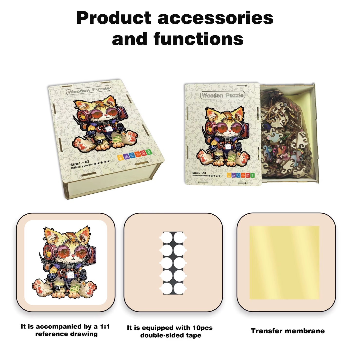 116/185Pcs Cat Wooden Puzzle Irregular-Shaped Jigsaw Puzzle Stress-Relieving Game Birthday Xmas Gifts for Cat Lovers Home Decor