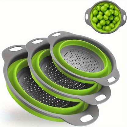 1/2 Set of Round Kitchen Draining Baskets, Foldable Funnel - Includes One Large And One Small, Perfect for Draining Pasta, Vegetables, And Fruits (Green, Red, Blue) Beauty Fashion