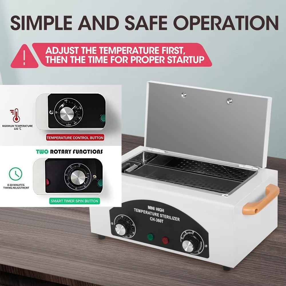 300W Nail Tool High Temperature Cleaning Box 1.5L with Timer Dry Heat Sterilizer for Sundry Beauty Hair Metal Tools with Handle