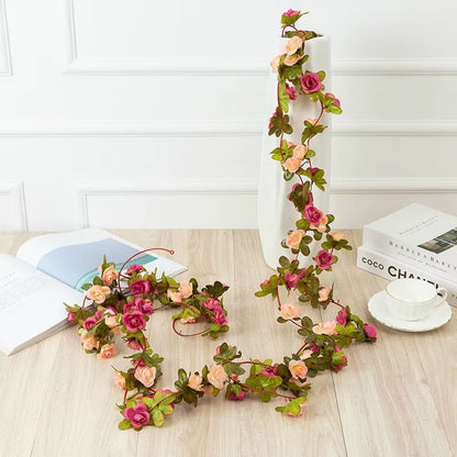2.5M Rose Artificial Silk for Wedding Garland Fake Plant Flowers Vine Home Room Wedding Wall Hanging Garden Arch DIY Decoration