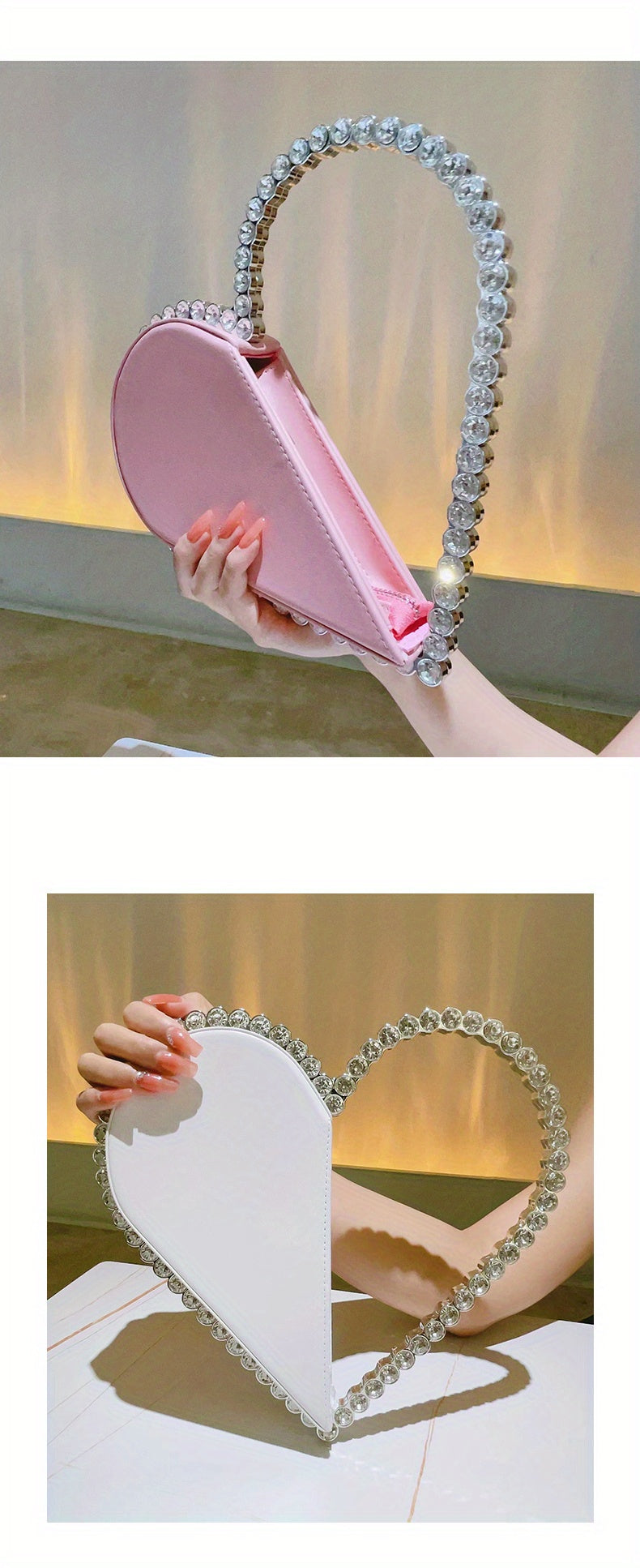 Mini Heart Shape Women's Elegant Evening Bag, Trendy Clutch Purse for Party Prom and Wedding Beauty Fashion