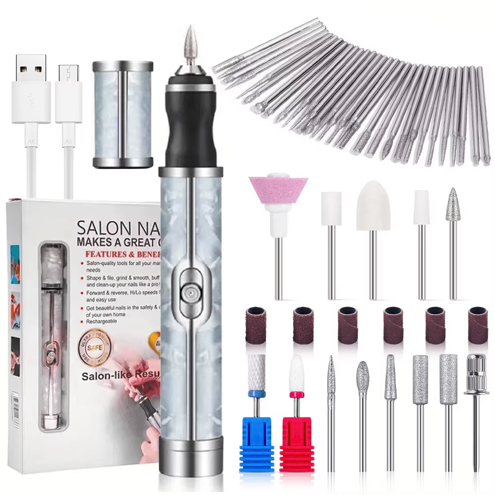 LINMANDA Many Sets Electric Nail File Portable Manicure Pedicure Polishing Grinding Peeling Nail Drill for Fingernail Toenail