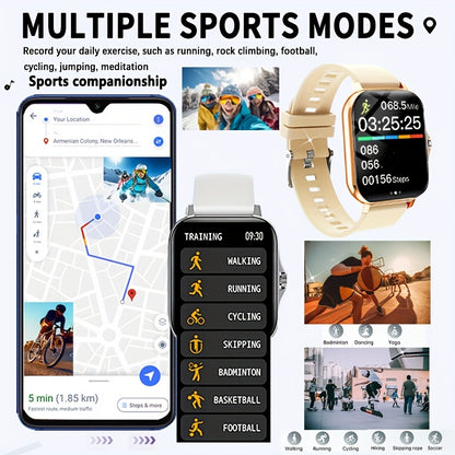 1.83-inch Full Touch Screen Smart Watch for Men And Women, USB Rechargeable, Multi-sport Mode Outdoor Fitness Watch, 180mAh Battery, with Wireless Calling, Remote Camera/music, Message Notification And Dialing, Dual Silicone Beauty World Shop