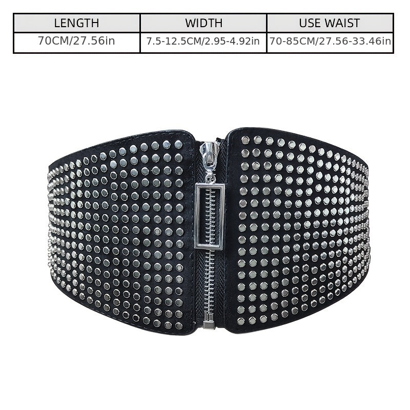 Wide Elastic Studded Belt Female Waist Gothic Plus Size Stretch Girdle Ladies Long Belts For Women Corset Waistband Beauty Fashion