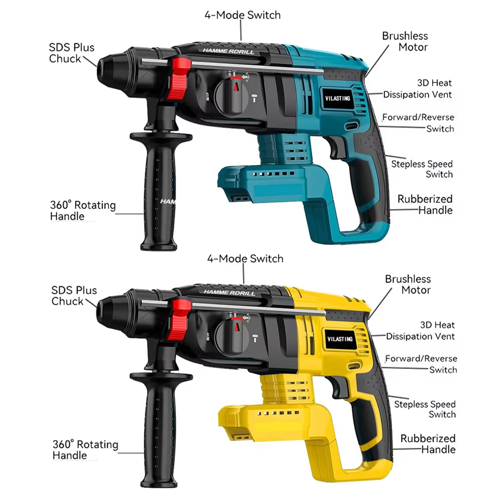 26MM Brushless Electric Hammer Drill Multifunctional Rotary Cordless Power Tools for Makita/Dewalt 18V Battery Pin