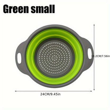 1/2 Set of Round Kitchen Draining Baskets, Foldable Funnel - Includes One Large And One Small, Perfect for Draining Pasta, Vegetables, And Fruits (Green, Red, Blue) Beauty Fashion