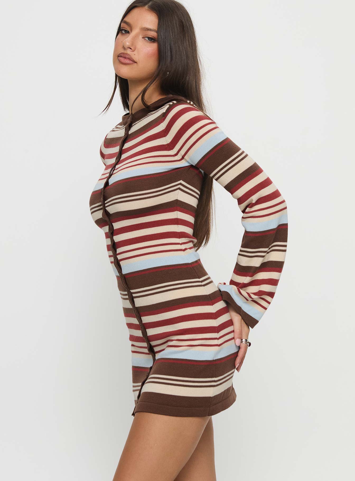Norelai Long Sleeve Knit Mini Dress Multi Stripe Princess Polly