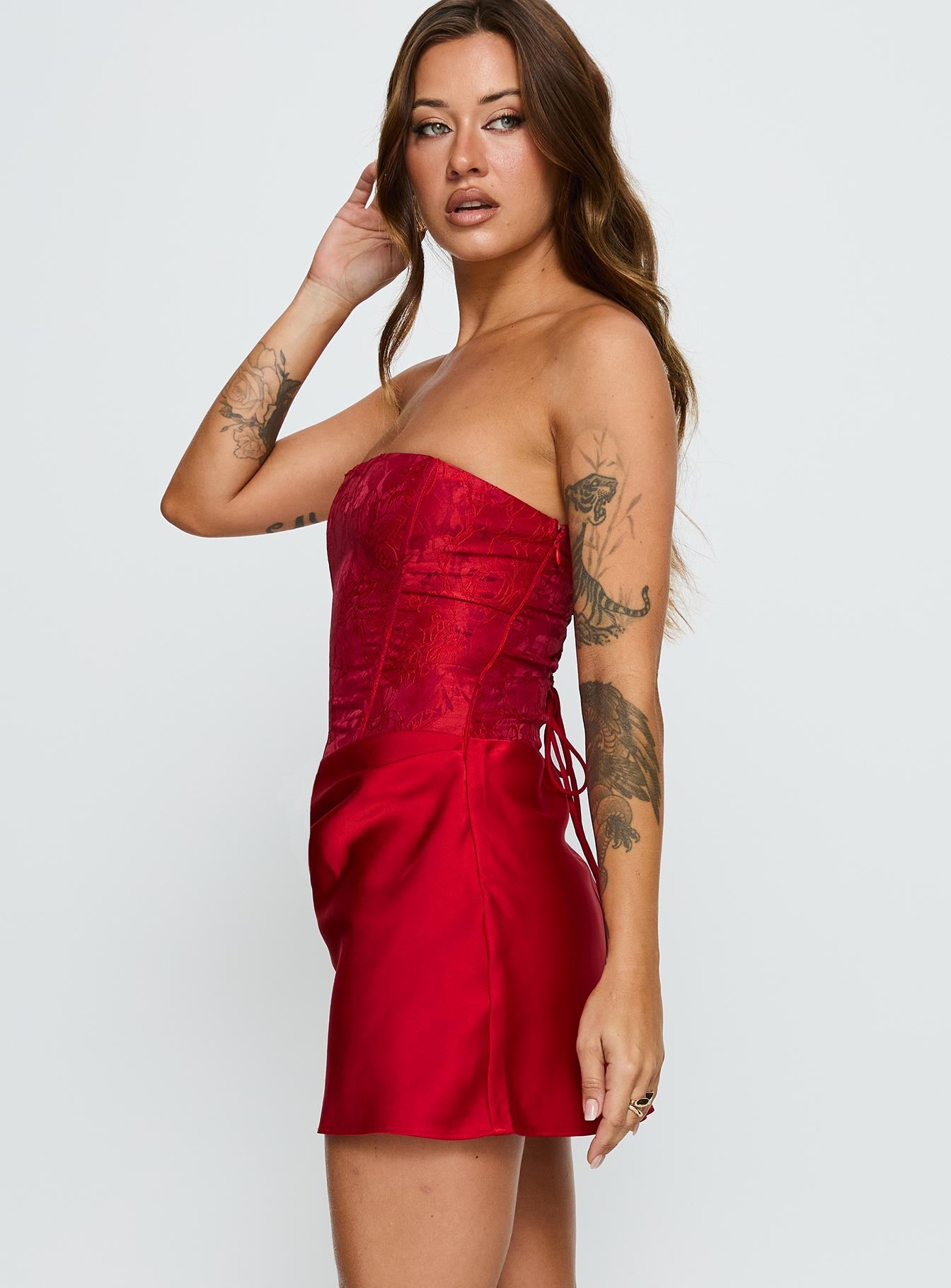Jenevieve Strapless Drape Mini Dress Red Princess Polly