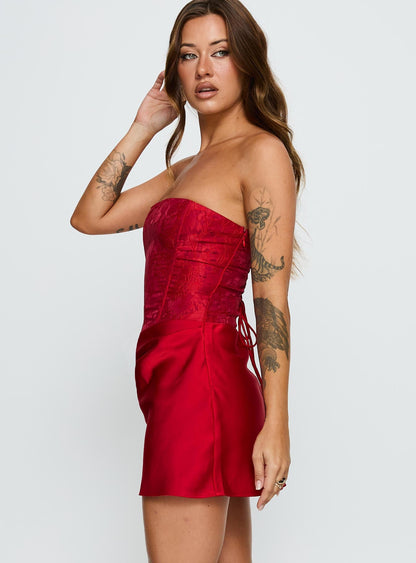 Jenevieve Strapless Drape Mini Dress Red Princess Polly