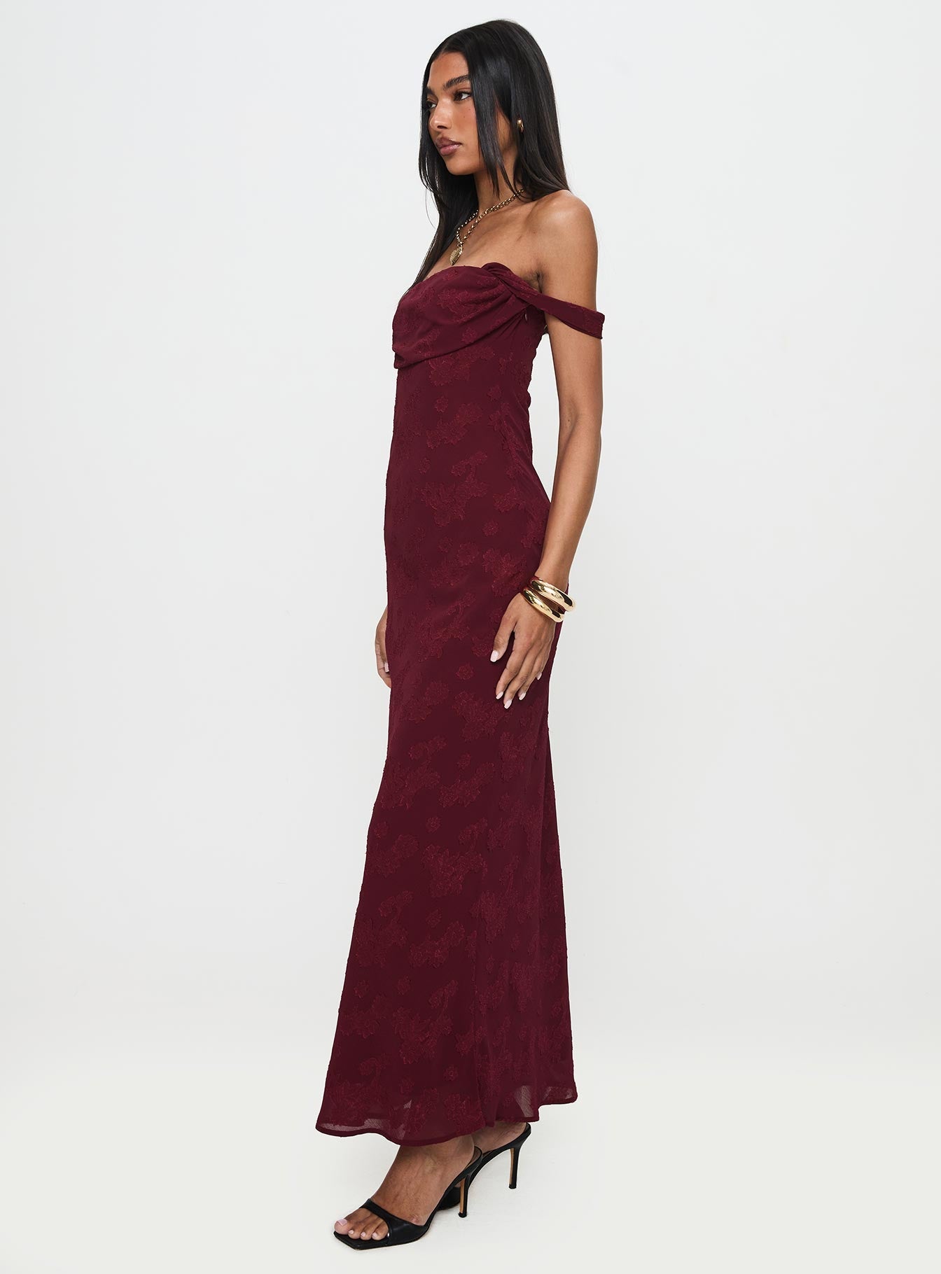 Azura Off The Shoulder Maxi Dress Burgundy Princess Polly