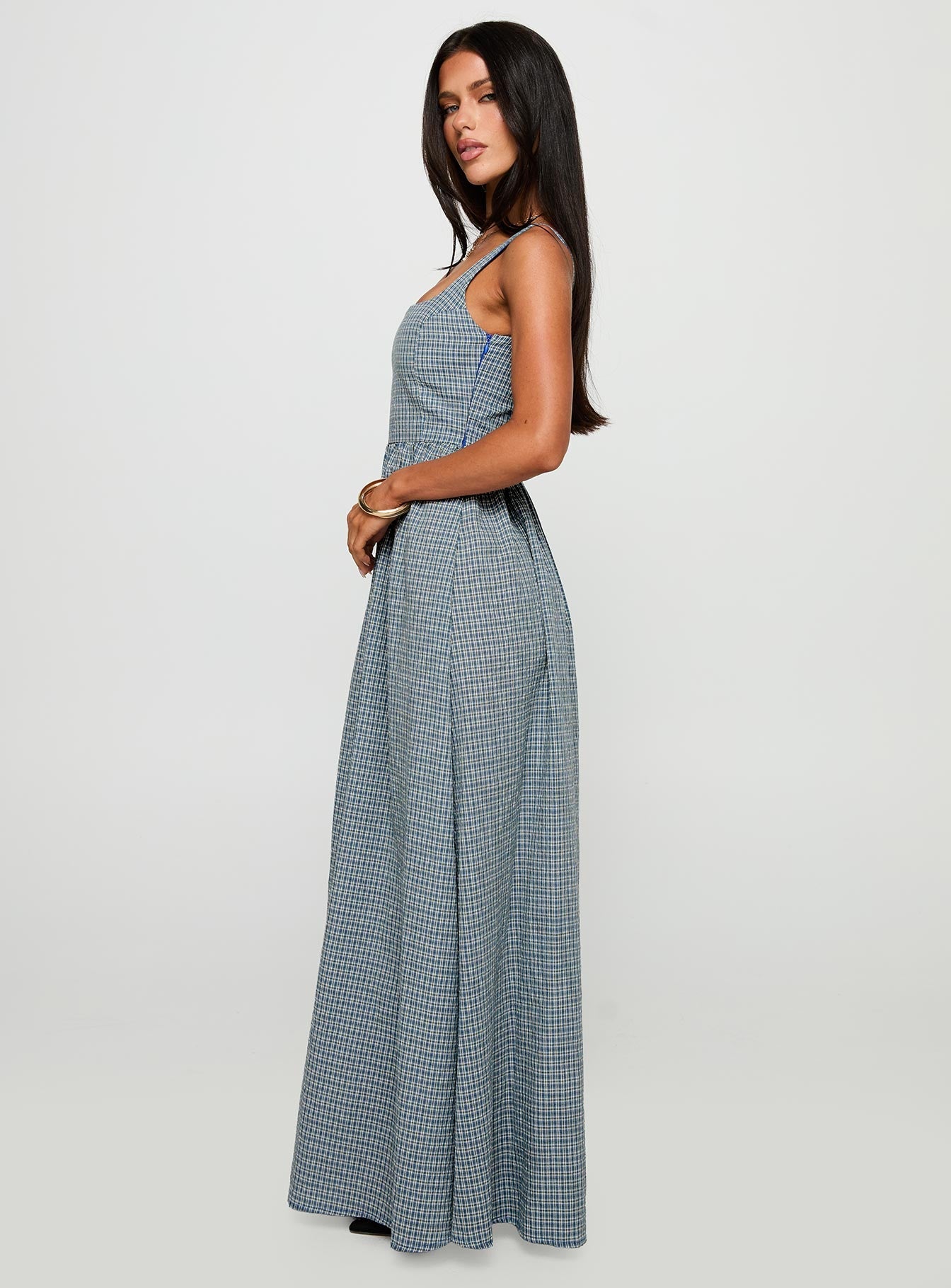 Cartmel Check Maxi Dress Navy Princess Polly