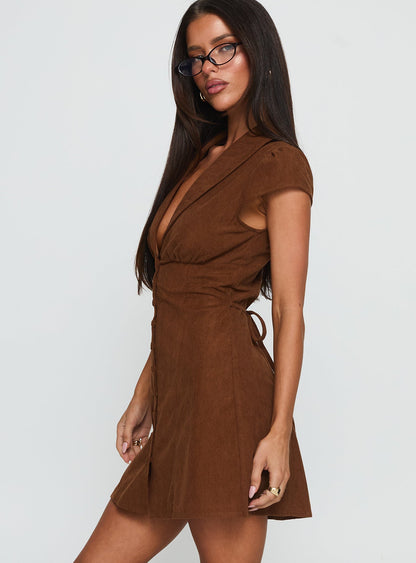 Magdalene Corduroy Button Down Mini Dress Chocolate Princess Polly