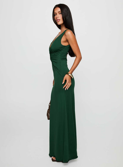 Frederica Plunge Maxi Dress Forest Green Princess Polly