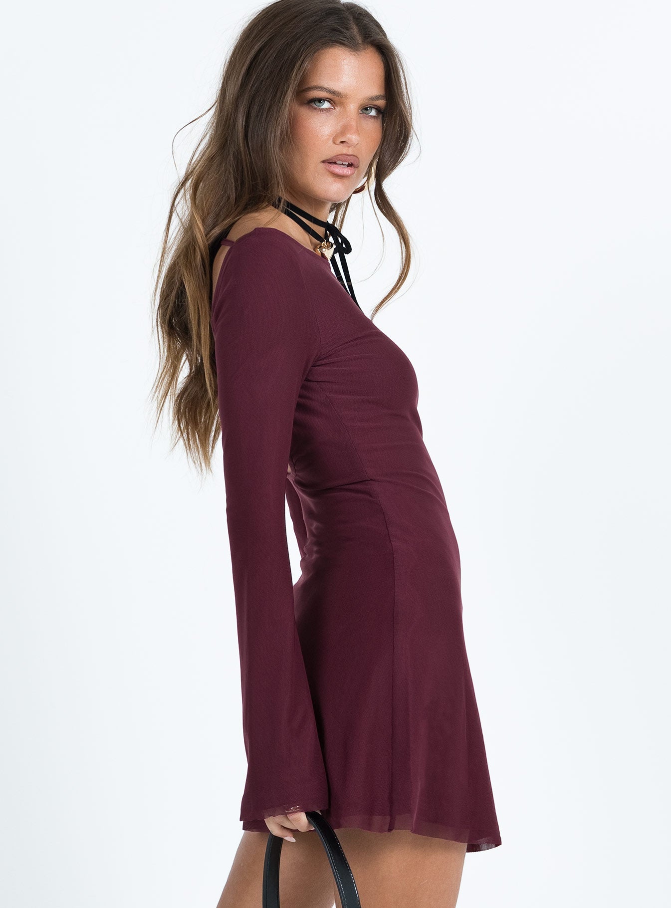 Lukea Long Sleeve Mini Dress Mauve Princess Polly