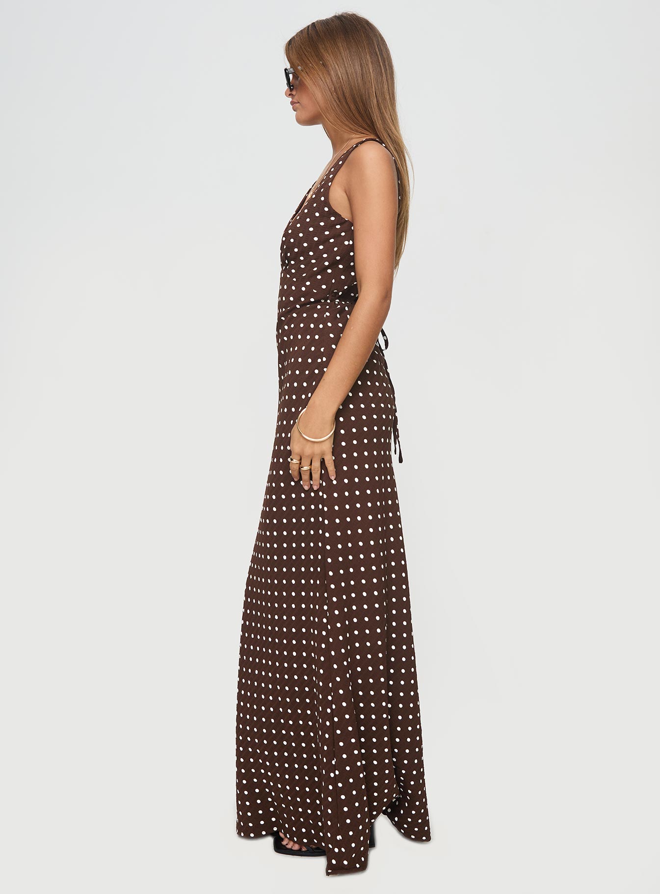 Nellie Maxi Dress Brown Polka Dot Princess Polly