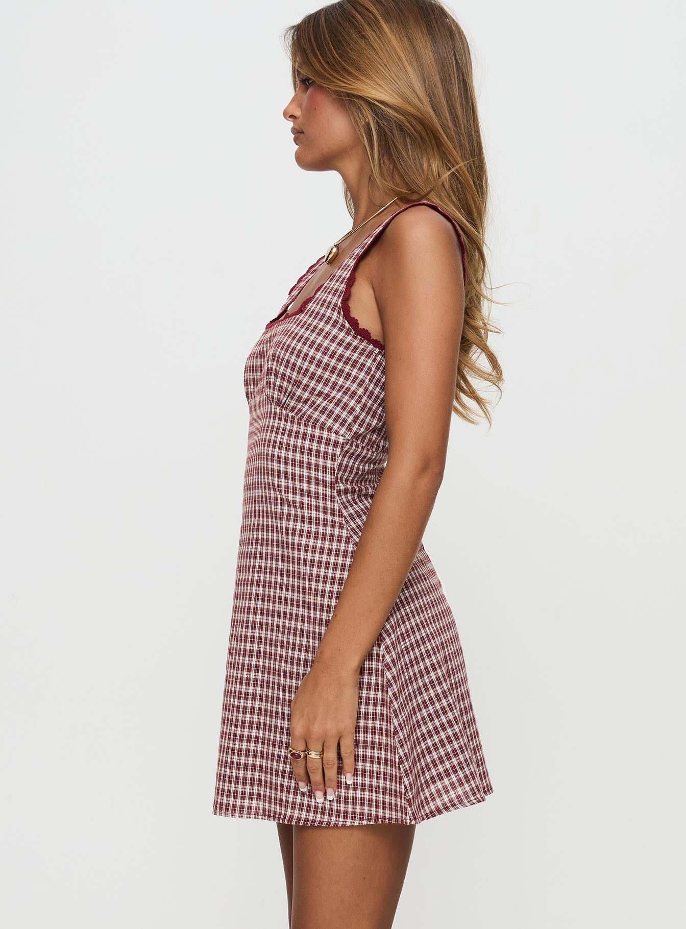 Dasha Mini Dress Red Check Princess Polly
