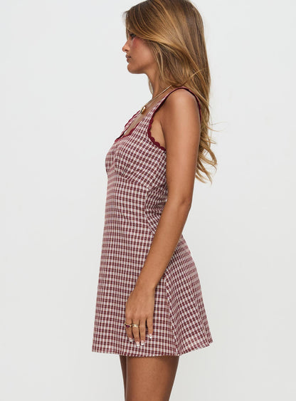 Dasha Mini Dress Red Check Princess Polly
