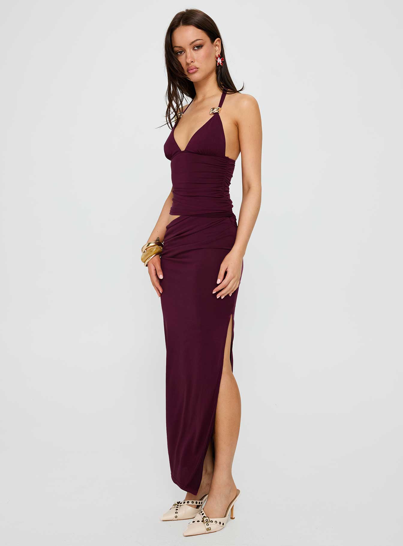 Imeraldia Hardware Halter Maxi Dress Currant Princess Polly