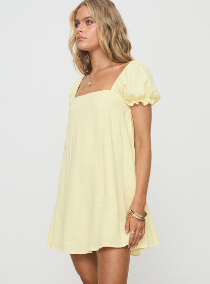 Beyond Linen Blend Mini Dress Yellow Princess Polly