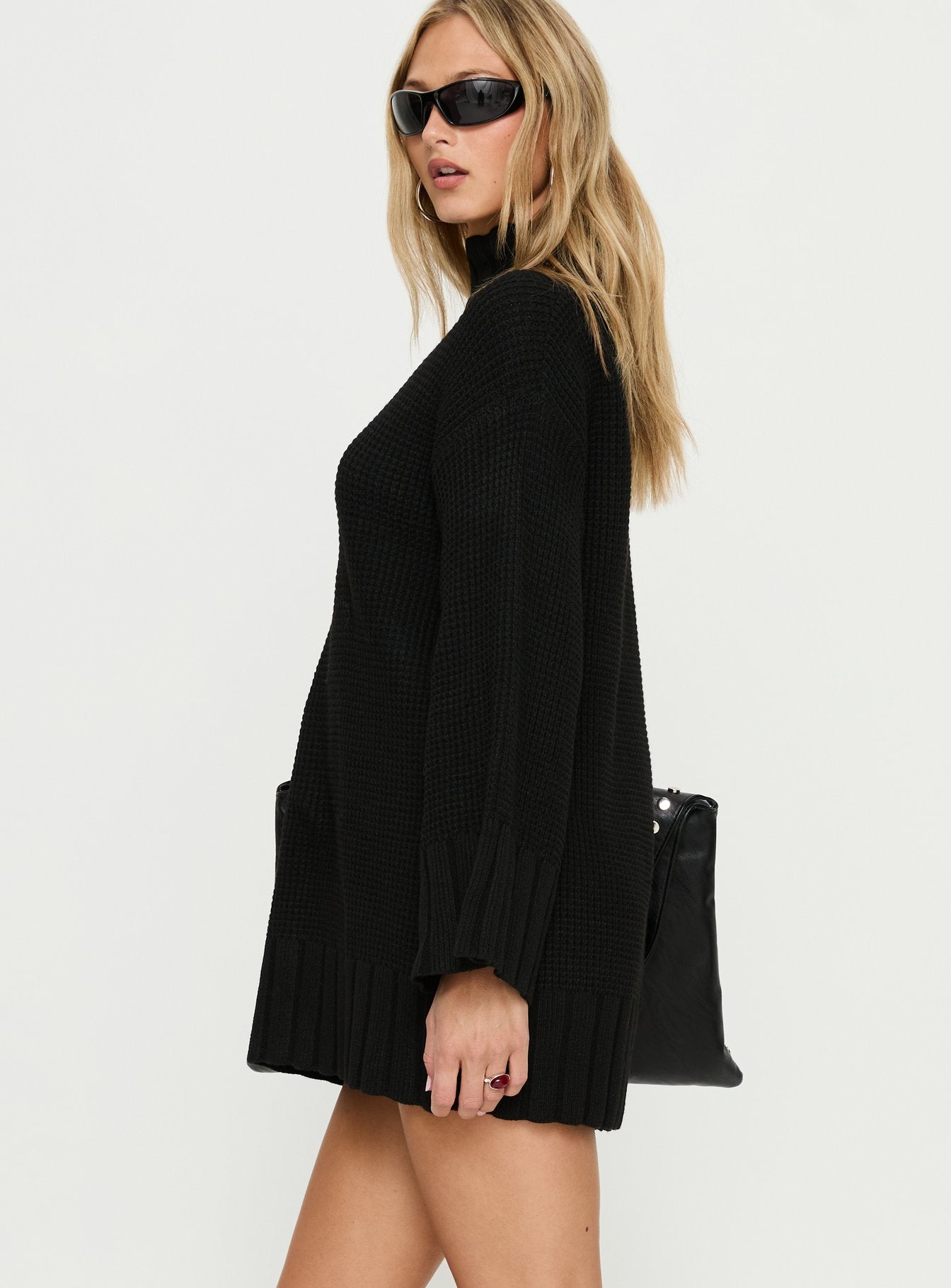 Tarin Long Sleeve Knit Mini Dress Black Princess Polly