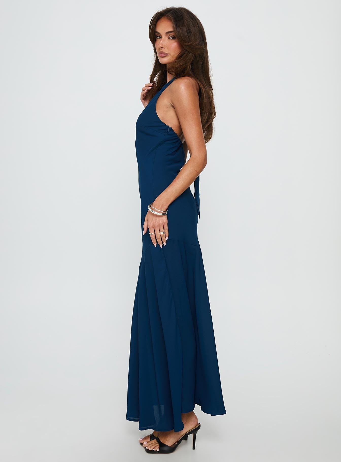 Luannie Halter Scarf Tie Maxi Dress Navy Princess Polly