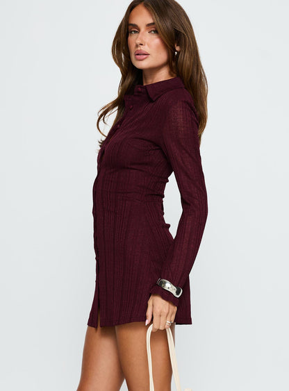When You Sleep Long Sleeve Mini Dress Wine Princess Polly