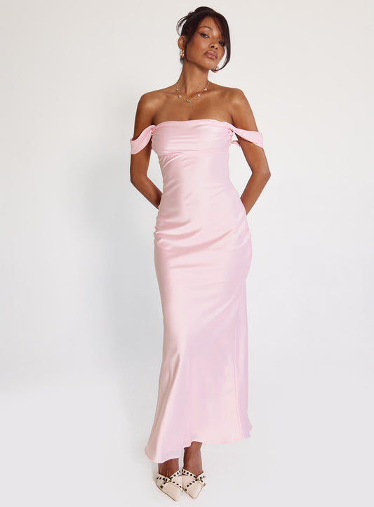 Azura Off The Shoulder Maxi Dress Pink Princess Polly