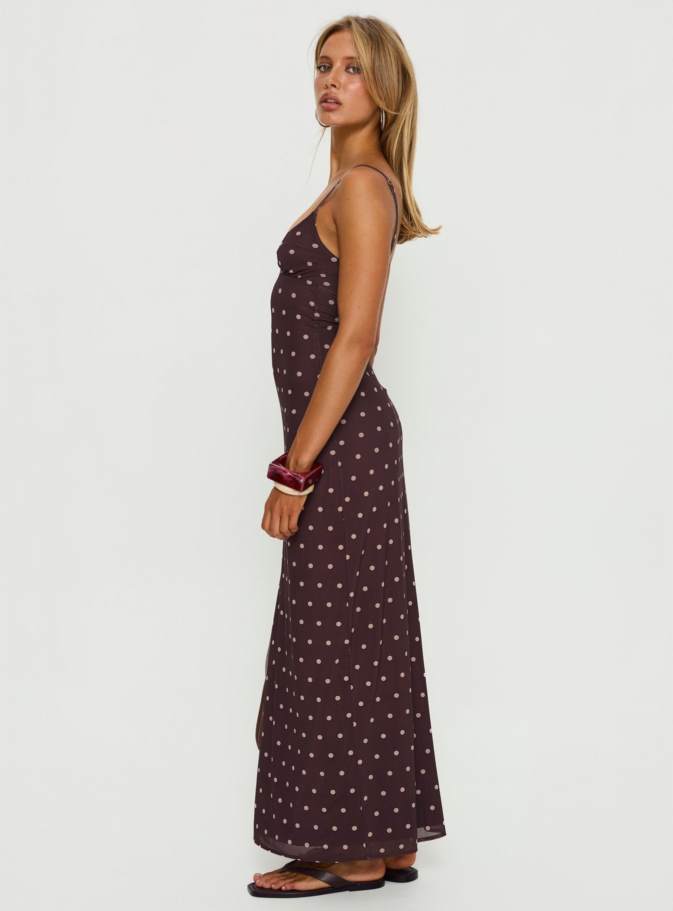 Glass Half Full Mesh Maxi Dress Plum / Pink Polka Dot Princess Polly