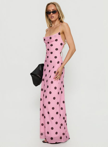 Celena Maxi Dress Pink / Brown Polka Princess Polly