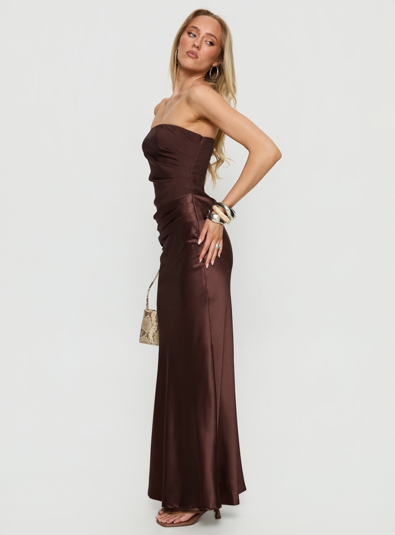 Lulita Strapless Maxi Dress Brown Princess Polly