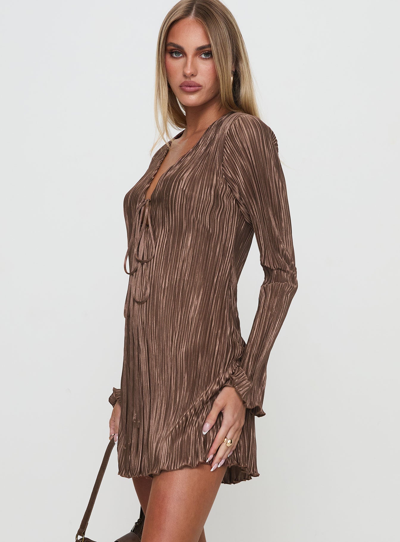 Malop Long Sleeve Mini Dress Chocolate Princess Polly