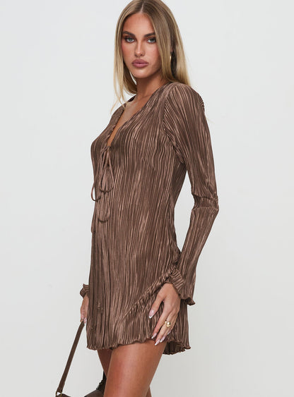 Malop Long Sleeve Mini Dress Chocolate Princess Polly