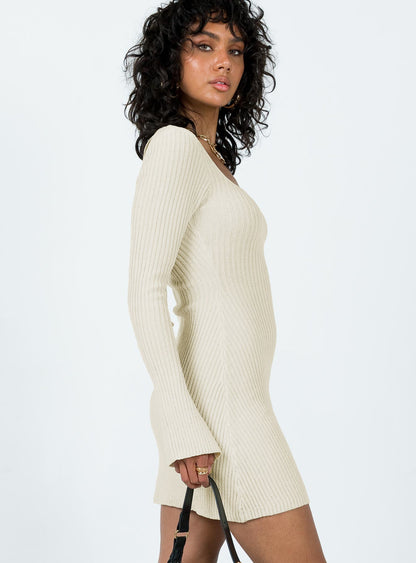 Brownhall Long Sleeve Mini Dress Beige Princess Polly