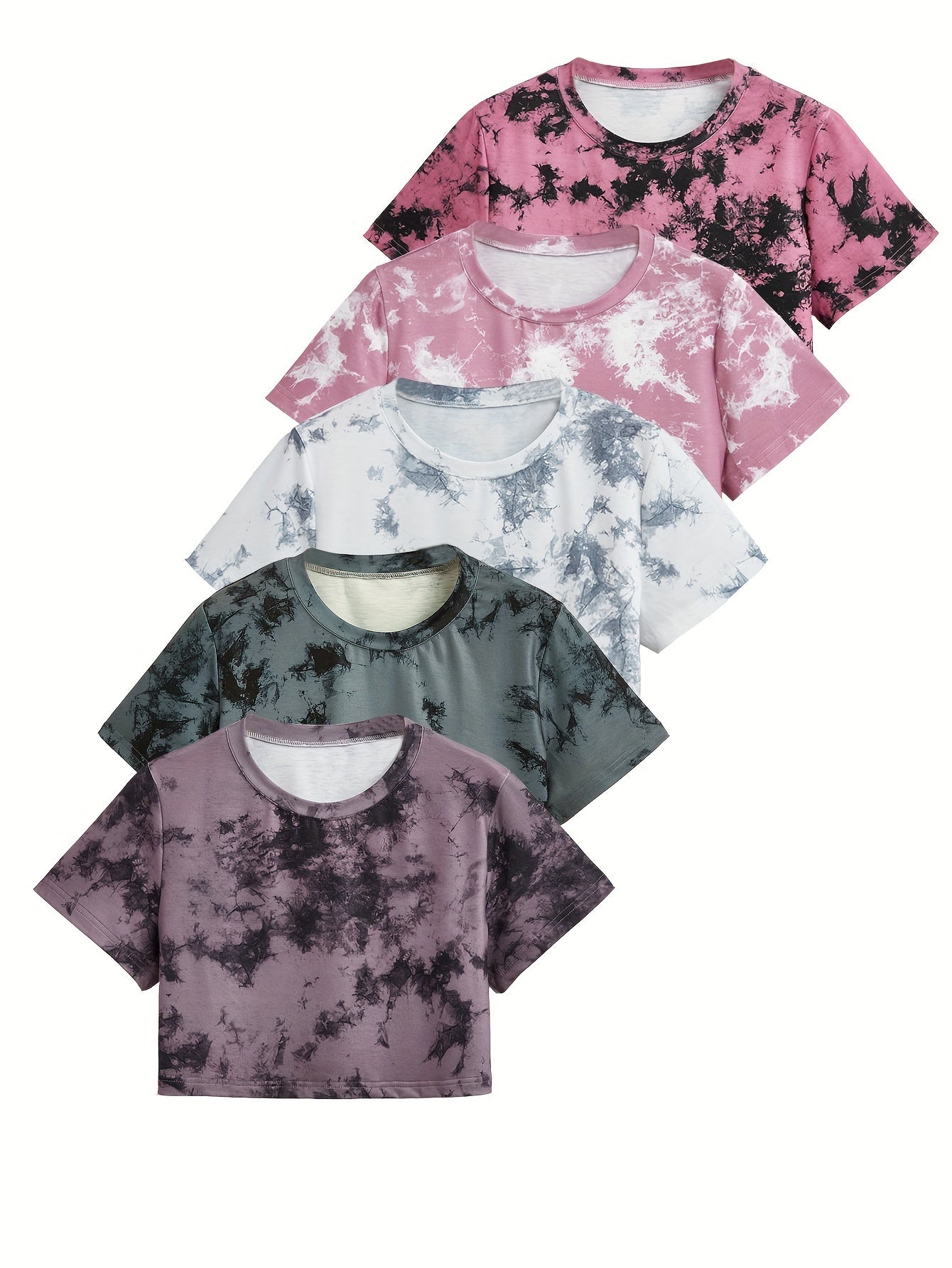 Women's Tie-Dye Short Loose Fit Casual Sport T-Shirt 5pcs Set Beauty World Shop