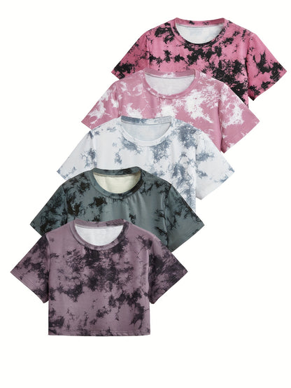 Women's Tie-Dye Short Loose Fit Casual Sport T-Shirt 5pcs Set Beauty World Shop