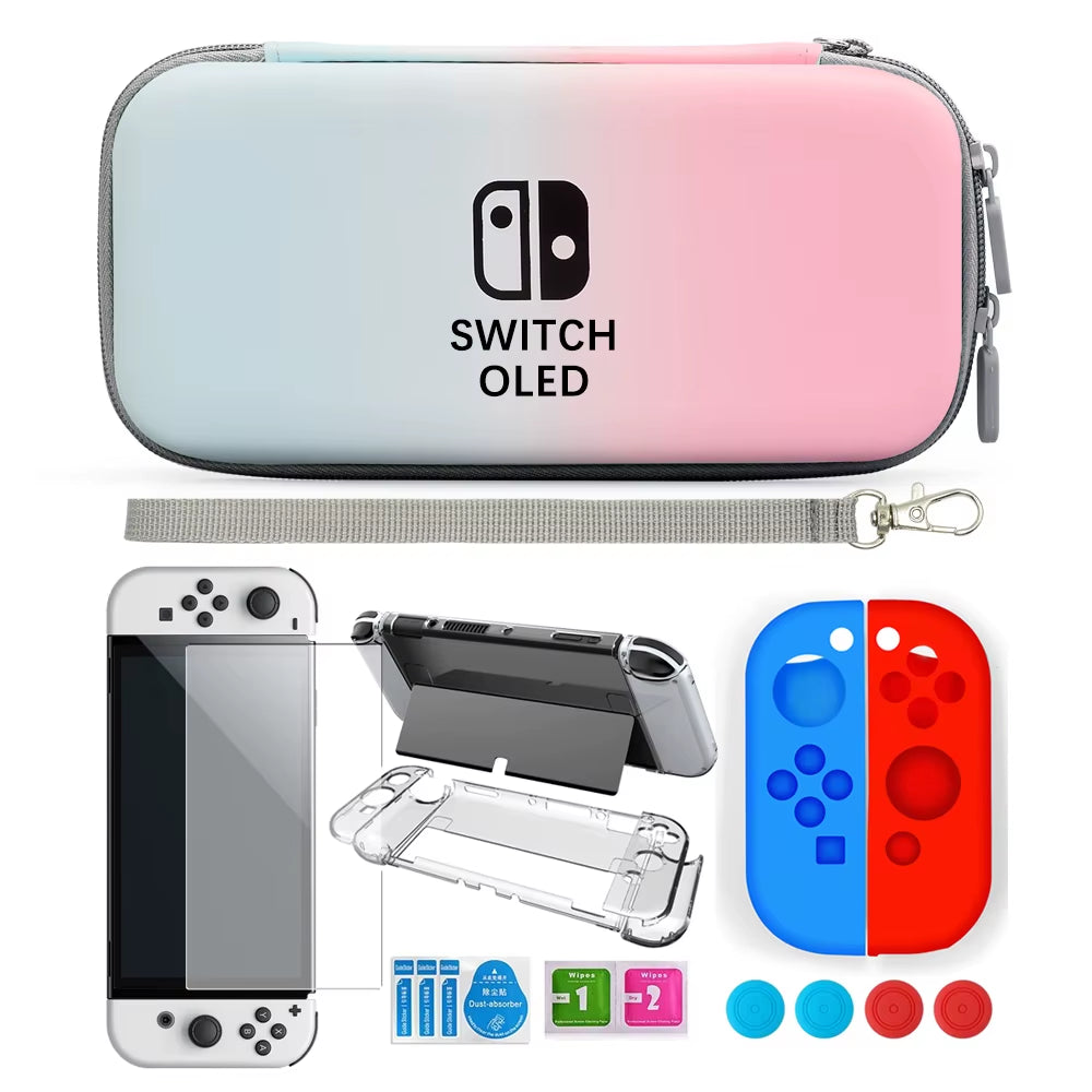 For Nintendo Switch Oled Case Bundle Bag Pack Game Accessories Kit Hard Shell Travel Storage Bag Joycon Protective Cover Grip