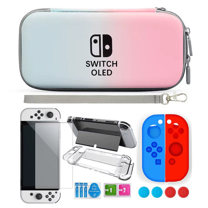 For Nintendo Switch Oled Case Bundle Bag Pack Game Accessories Kit Hard Shell Travel Storage Bag Joycon Protective Cover Grip