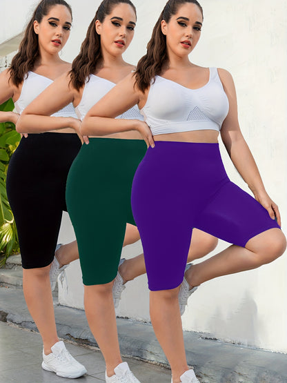3-Pack Plus Size Yoga Shorts For Women, High Waist Peach Lift, Stretchy, Butt-lifting, High Elasticity, Fitness Activewear, Quick-Dry, Seamless Sport Shorts Set