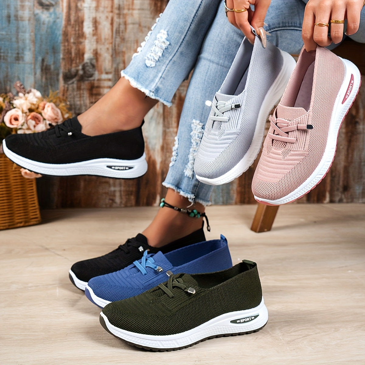 Women's Fashion Sneakers - Breathable Mesh Upper, Lace-Up Flat Shoes, Comfortable Rubber Sole, Casual Sport Trainers, All-Season Wear, Casual Footwear | Laceup Sneakers | Breathable Mesh